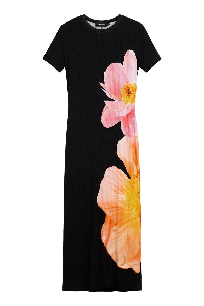 Floral Midi Dress, Alternate, color, BLACK