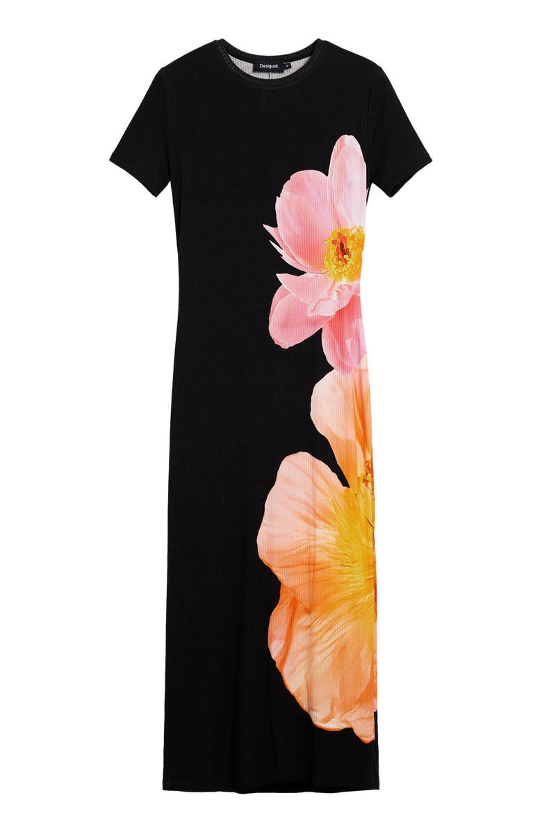 Desigual Floral Midi Dress, Alternate, color, Black