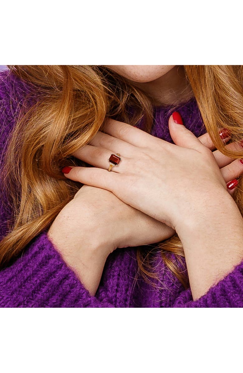 DELMAR 18K Gold Plated Sterling Silver Garnet, Citrine & Diamond Ring - 0.04ct., Alternate, color, Red