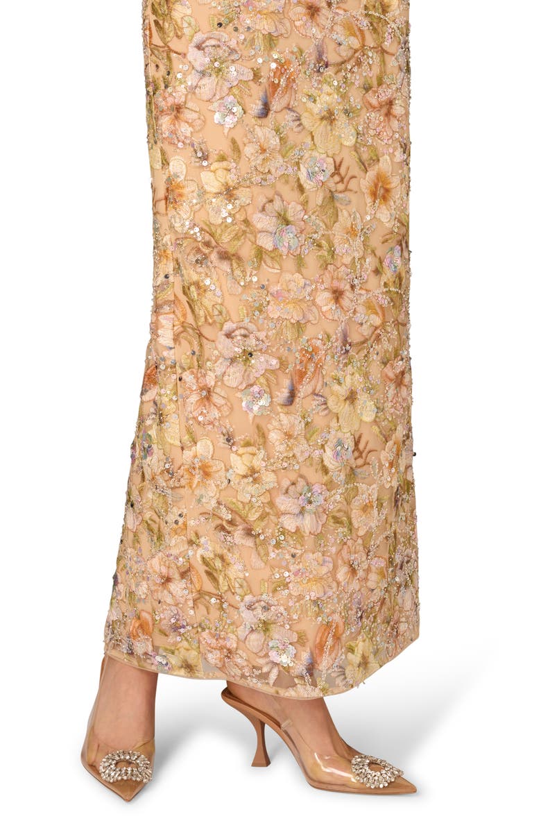 Aidan Mattox Sequin Floral Appliqué Sheath Gown, Alternate, color,