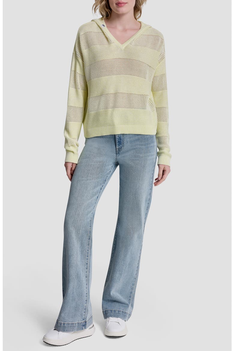 Pointelle Stripe Hooded Sweater, Alternate, color, LEMON LIGHT