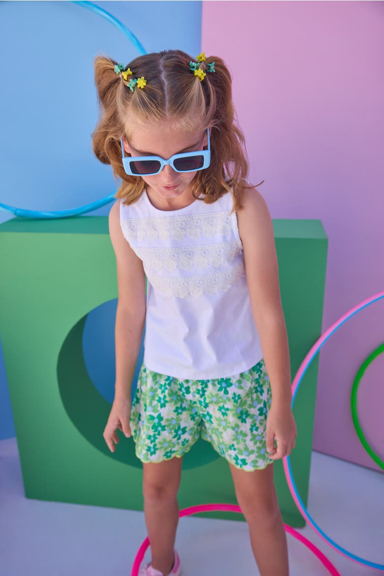 Kids' Shirred Scallop Shorts, Alternate, color, Greenspring Groovy Floral