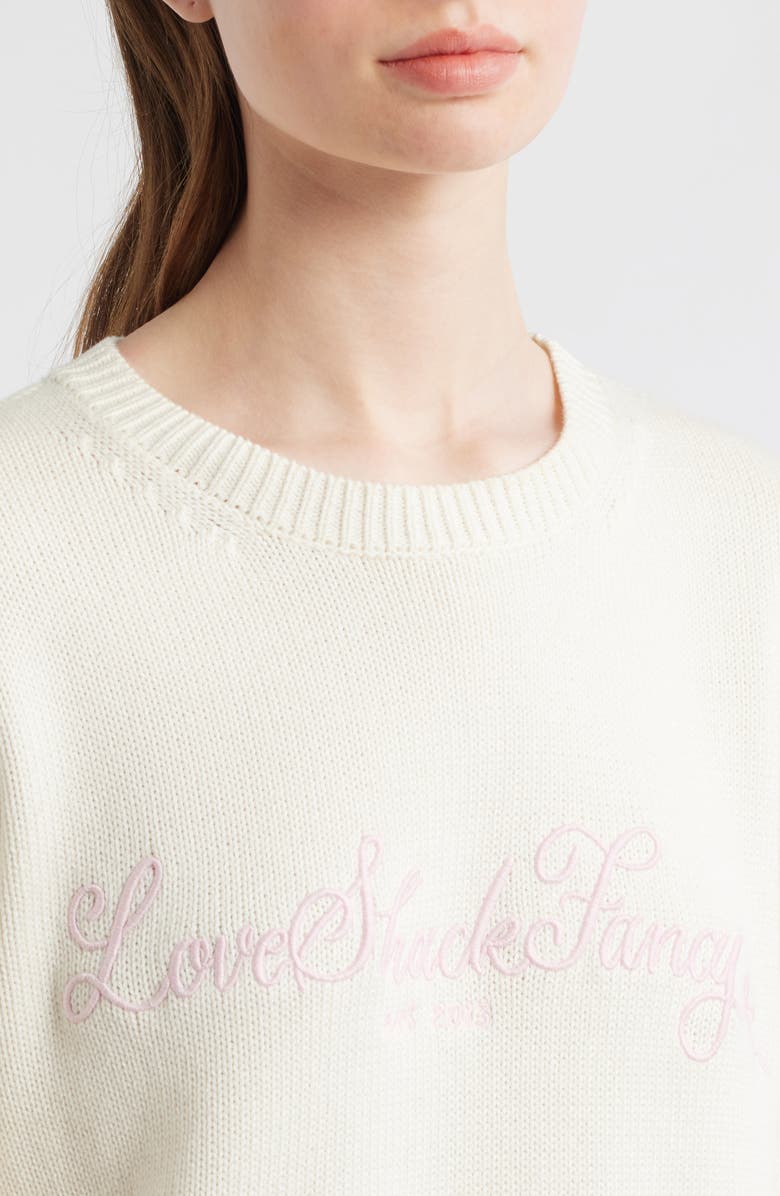 LoveShackFancy Selman Logo Embroidery Cotton & Wool Sweater, Alternate, color, Cold Foam