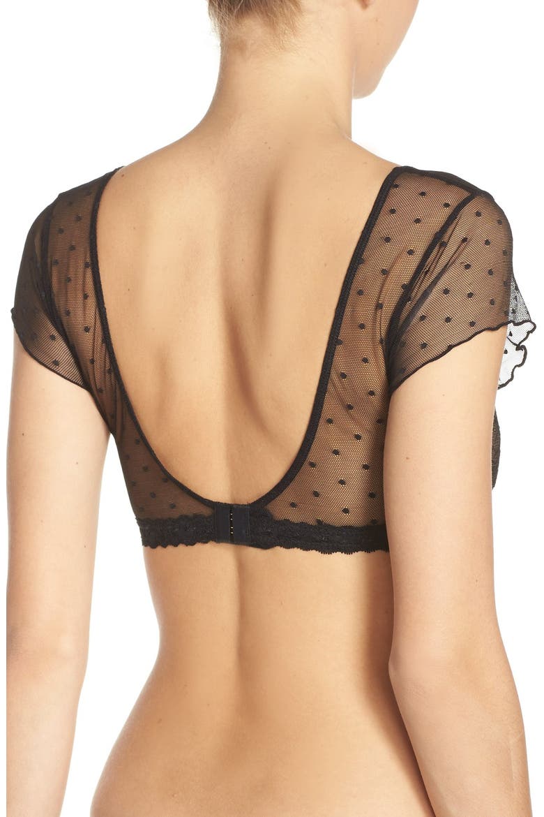 Nichole Cap Sleeve Point d'Esprit Bralette, Alternate, color, BLACK