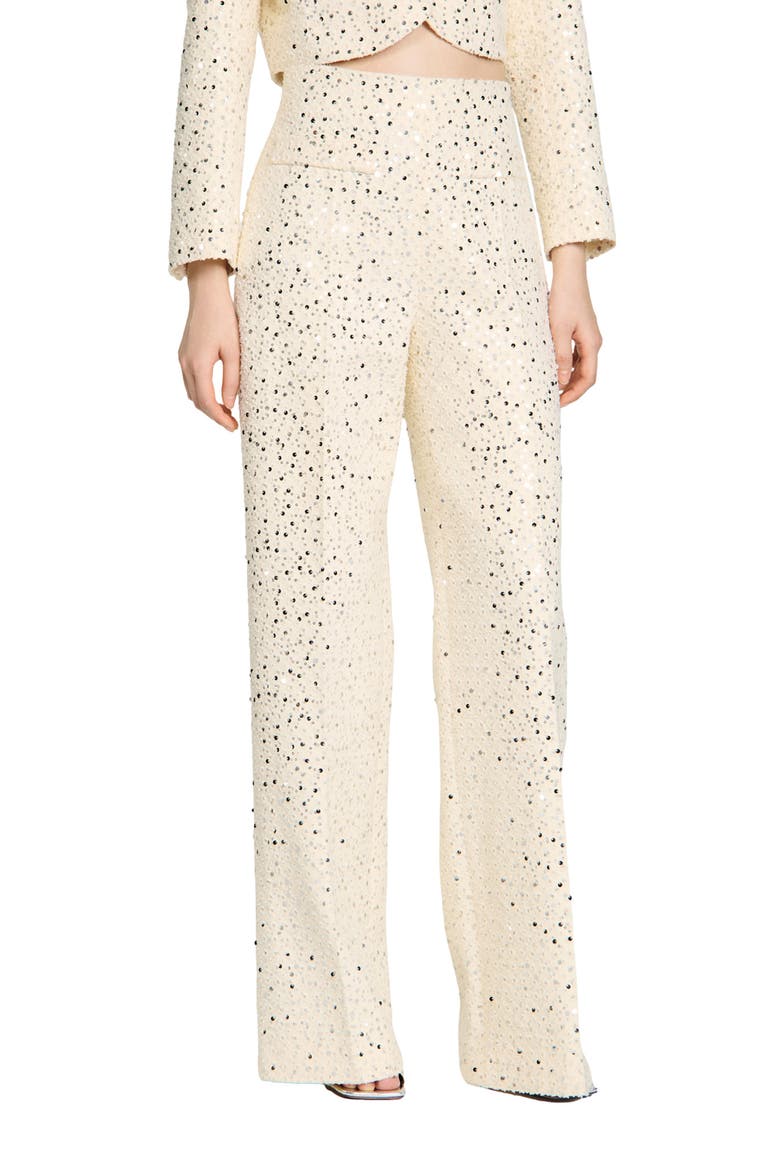 Sequin straight-leg cotton trousers, Alternate, color, Ecru