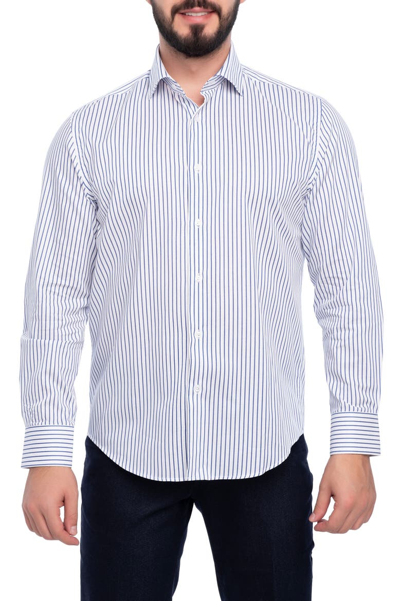 Barkson Slim Fit Cotton Dress Shirt, Main, color, NAVY BLUE