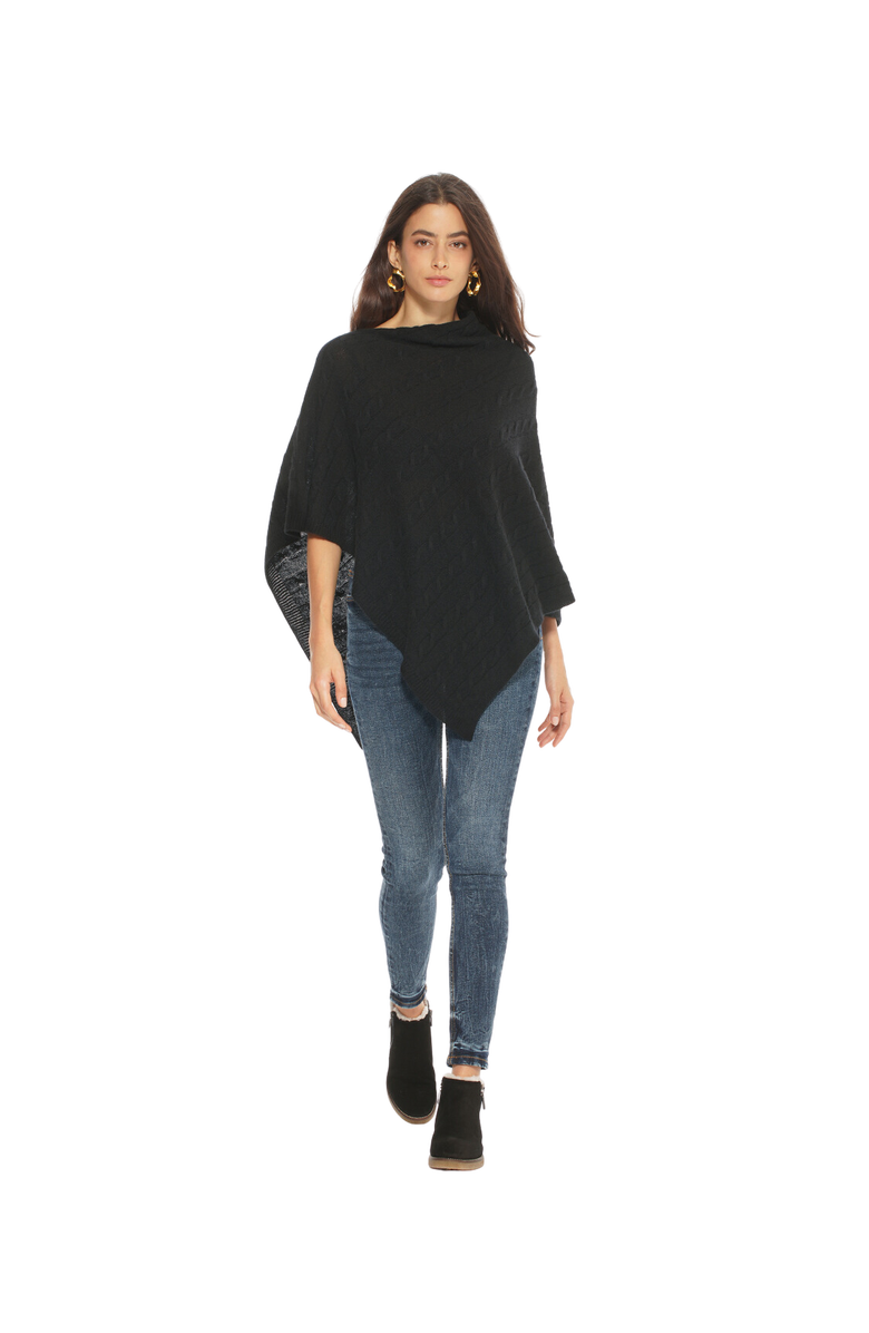 Monticelli Cashmere Pure Cashmere Textured Knit Poncho, Alternate, color, Black