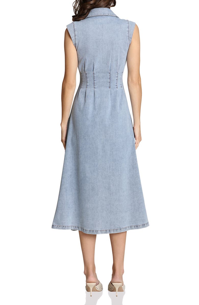 Avec Les Filles Pleated Denim Midi Dress, Alternate, color, White Blue Wash