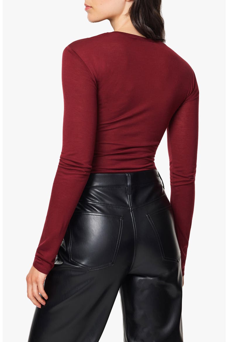 Shirred Front Double Layer Long Sleeve Tee, Alternate, color, WINE