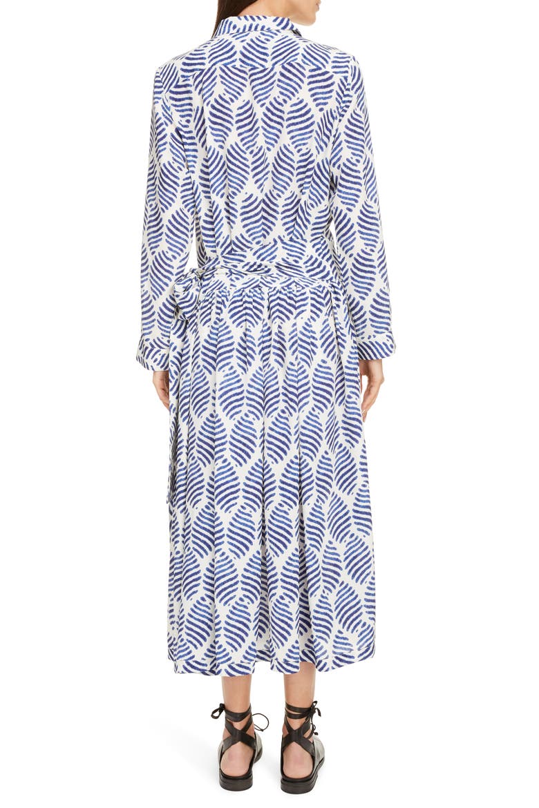 Block Print Long Sleeve Silk Crepe de Chine Shirtdress, Alternate, color, BLUE