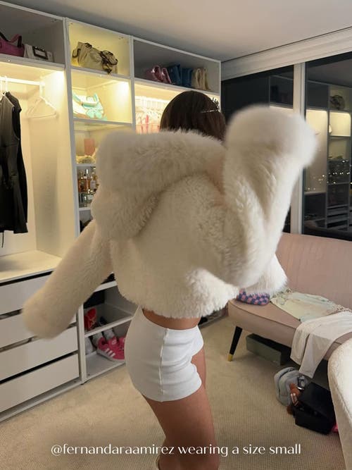 Miss Circle Kali Statement Cropped Faux Fur Hoodie Jacket In White
