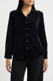 AK ANNE KLEIN Velvet Button Front Shirt