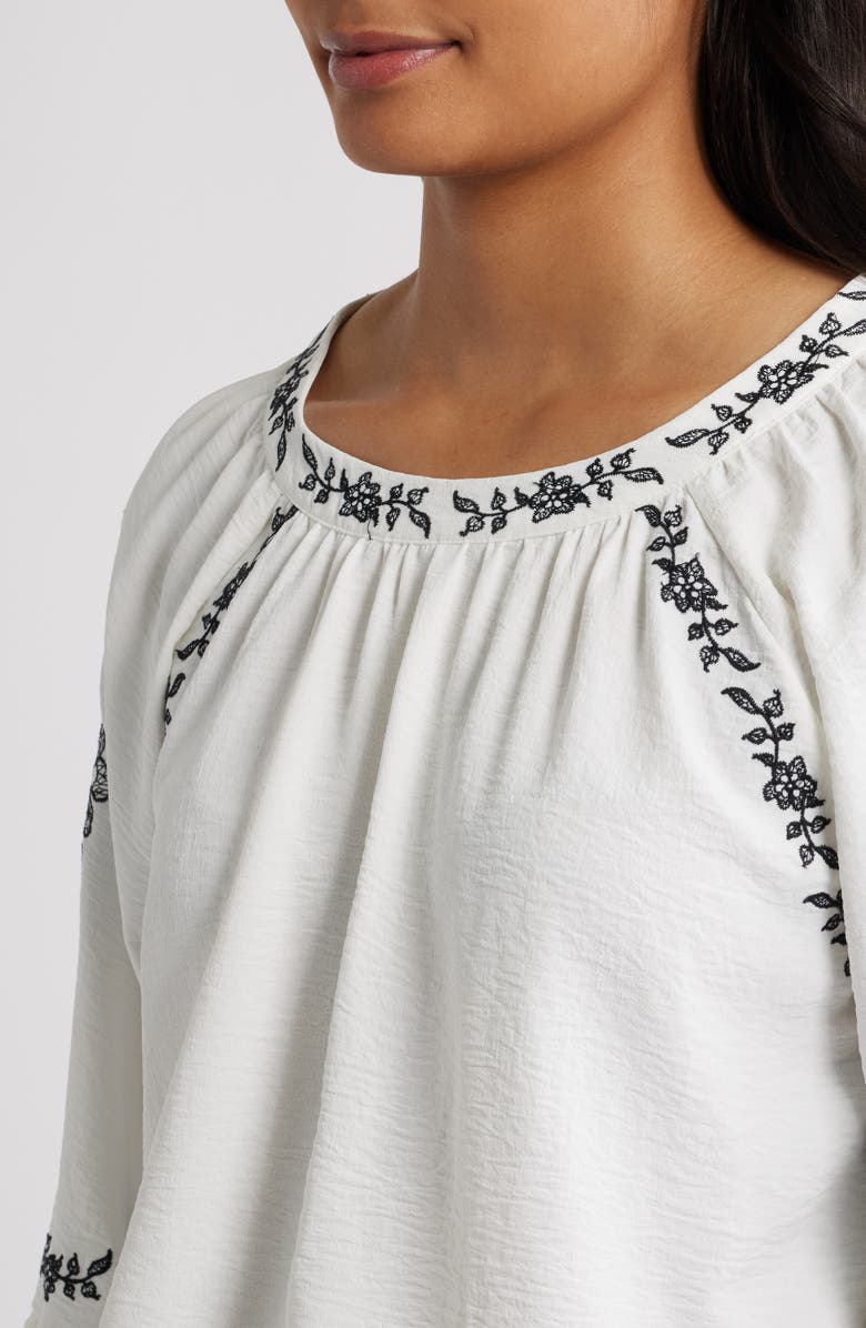 Bobeau Embroidered Raglan Sleeve Top, Alternate, color, Ivory