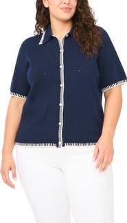CeCe Pointelle Cotton Button-Up Sweater