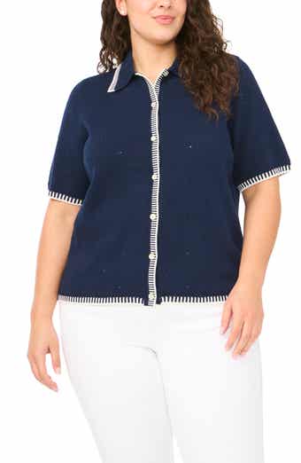Pointelle Cotton Button-Up Sweater