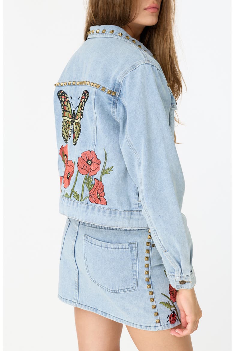 Nina Studded Denim Trucker Jacket, Alternate, color, LIGHT WASH