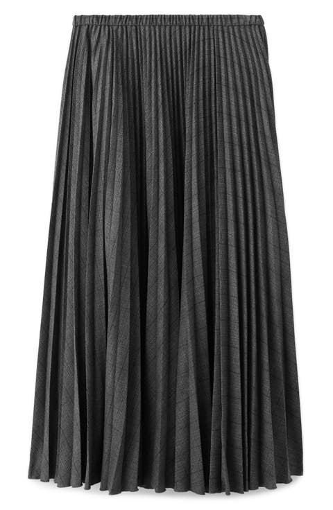 Check Pleated Maxi Skirt