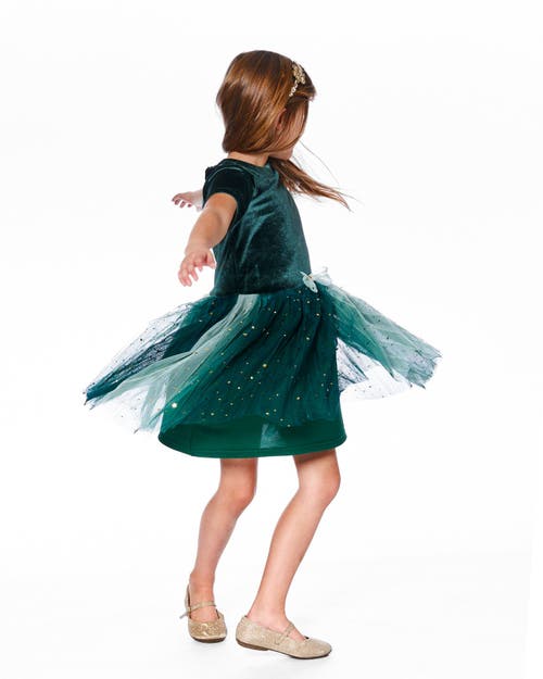 Deux Par Deux Bi-material Short Sleeve Party Dress In Green
