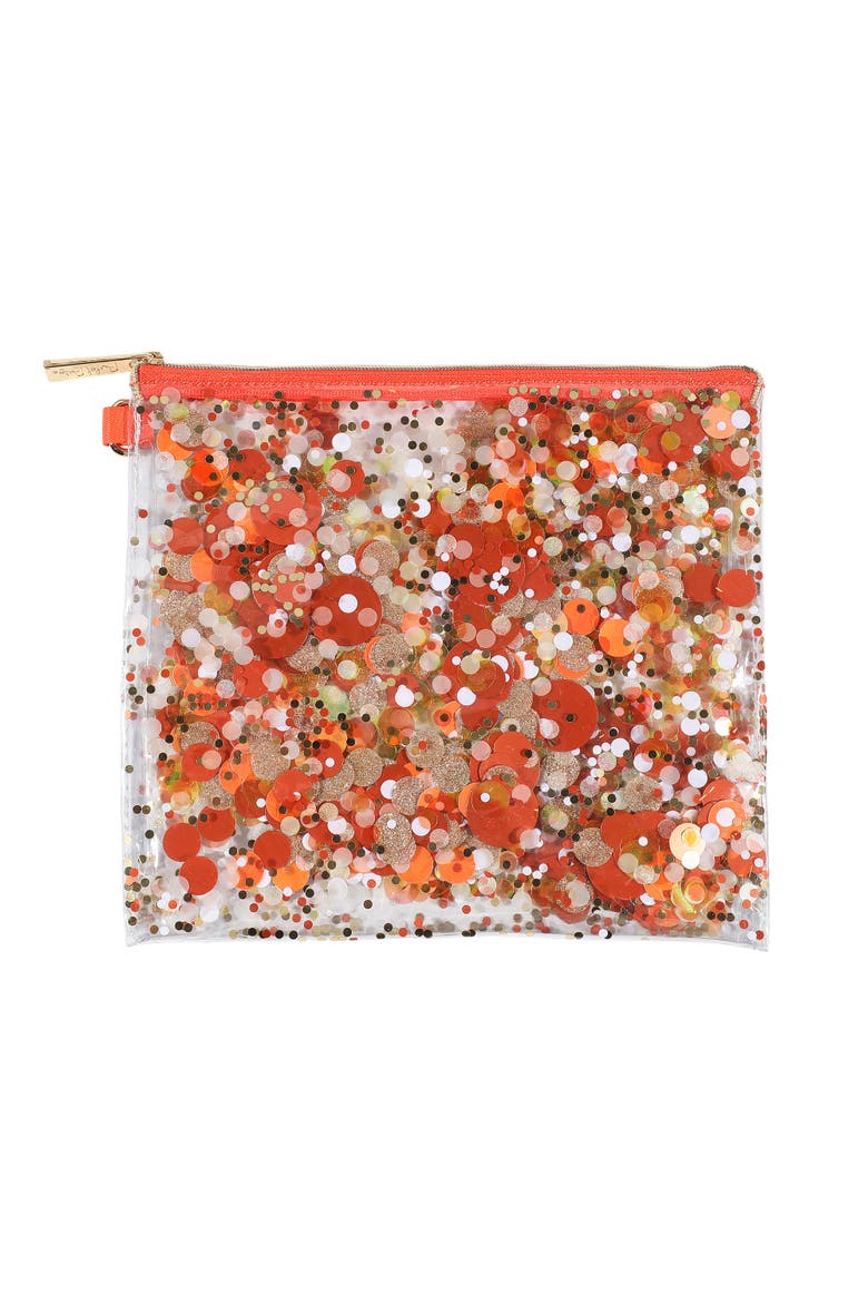 Spirit Squad Confetti Everything Pouch Makeup Bag Travel BagCosmetic Bag for Women, Alternate, color, Orange