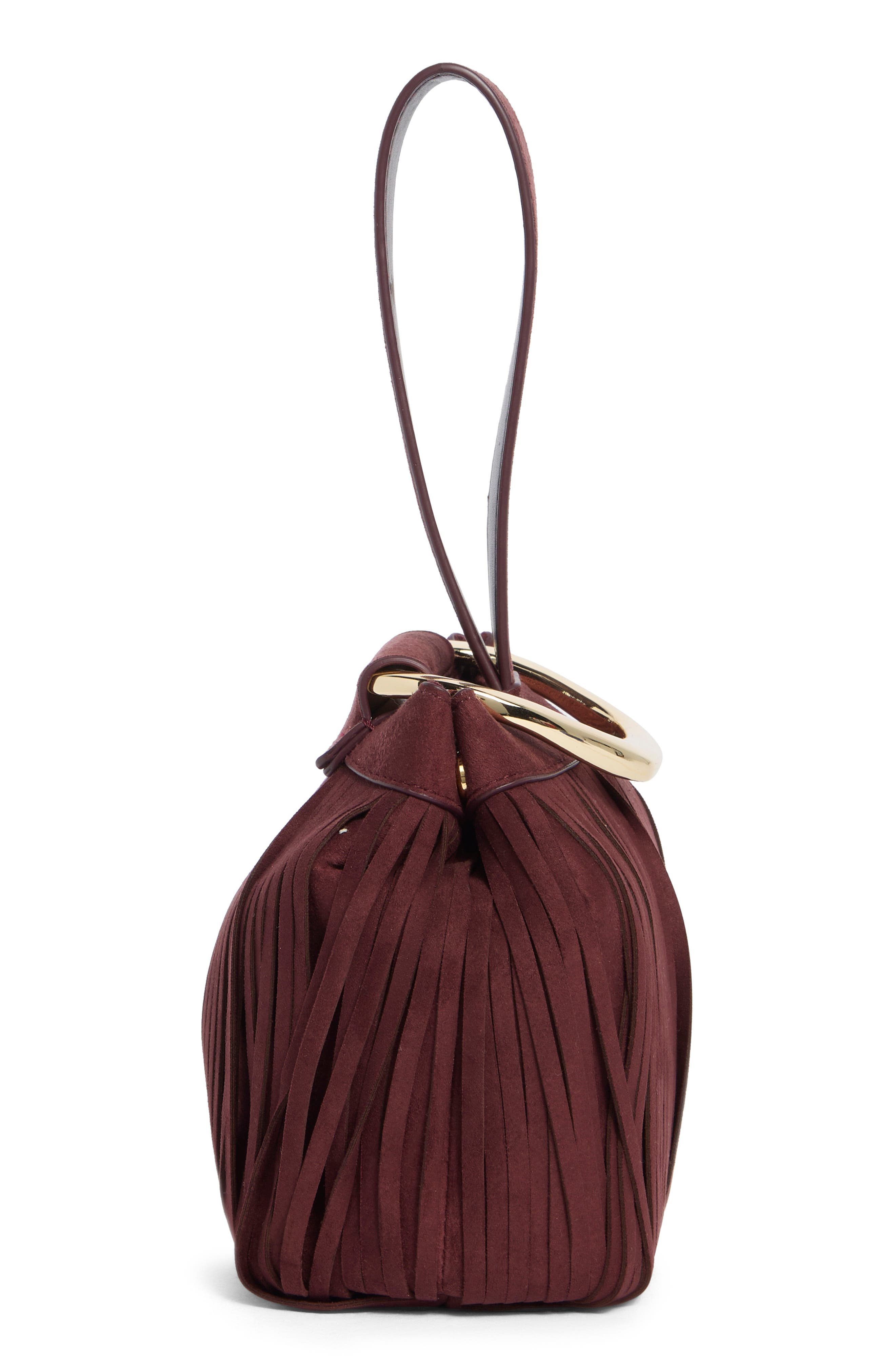 Dolce Vita Fringe Trim Mini Bucket Bag, Alternate, color, Burgundy