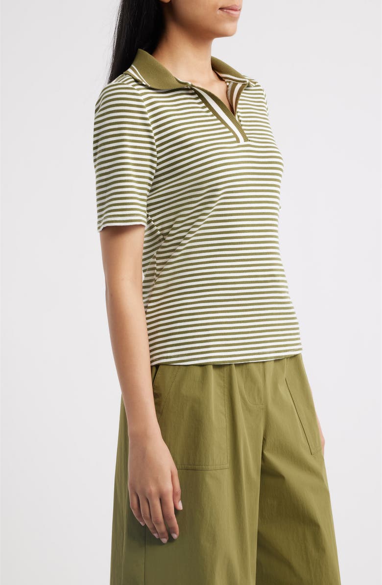 Bernardo Stripe Johnny Collar Polo, Alternate, color, Cream / Fir Green