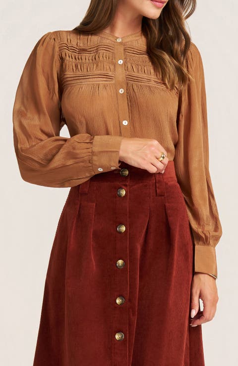 Andie Pleated Yoke Button-Up Shirt
