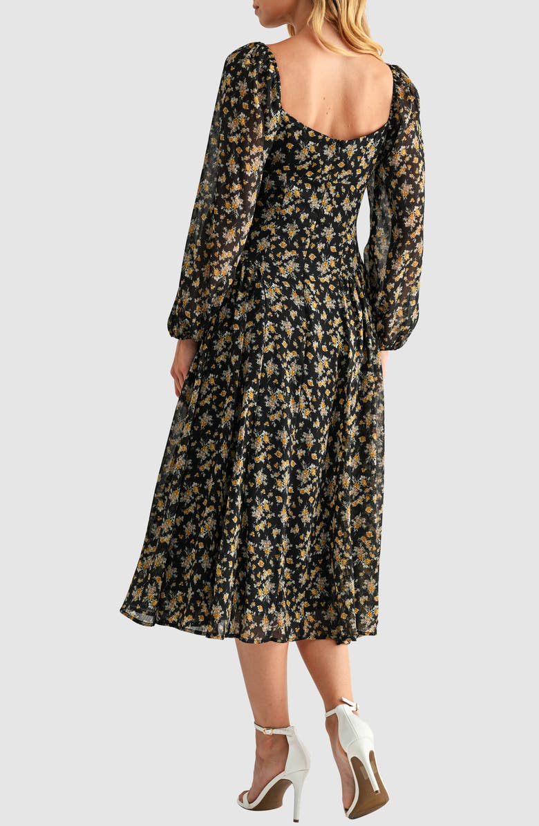 All in Favor Floral Long Sleeve Dress, Alternate, color, Black Mustard Floral
