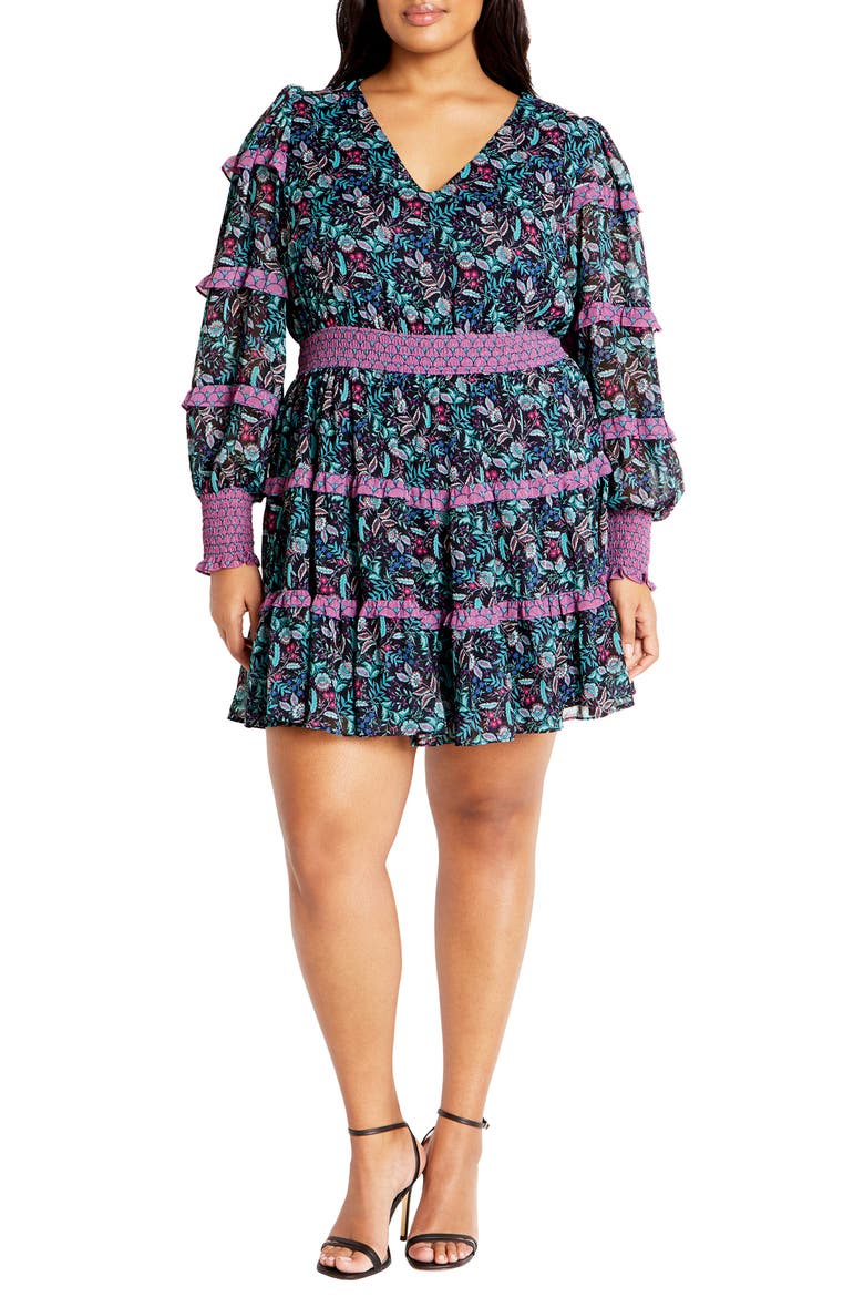 Hollie Print Long Sleeve Tiered Dress, Main, color, FLORENTINE