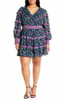 City Chic Hollie Print Long Sleeve Tiered Dress