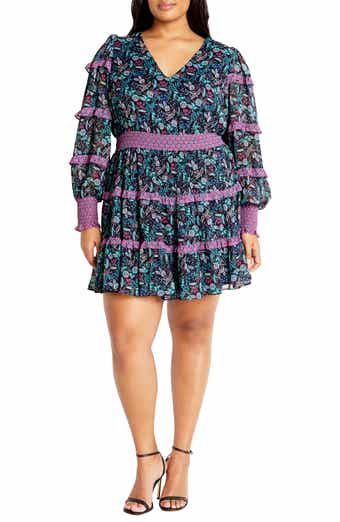 Hollie Print Long Sleeve Tiered Dress