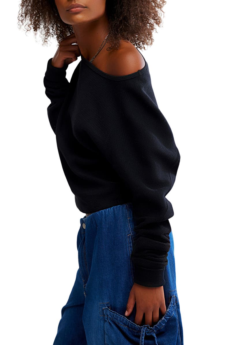 Free People Jess One-Shoulder Thermal Top, Alternate, color, Black