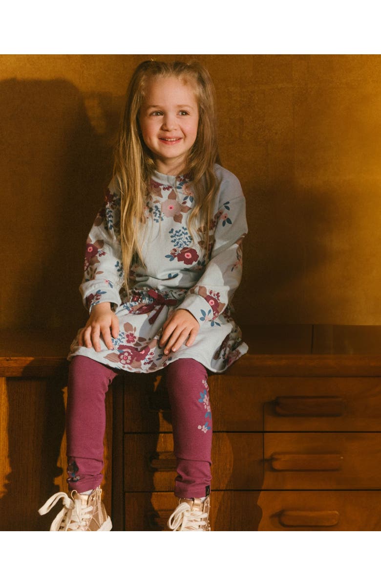 Deux par Deux Little Girl's Stretch Leggings With Print Burgundy, Alternate, color, 