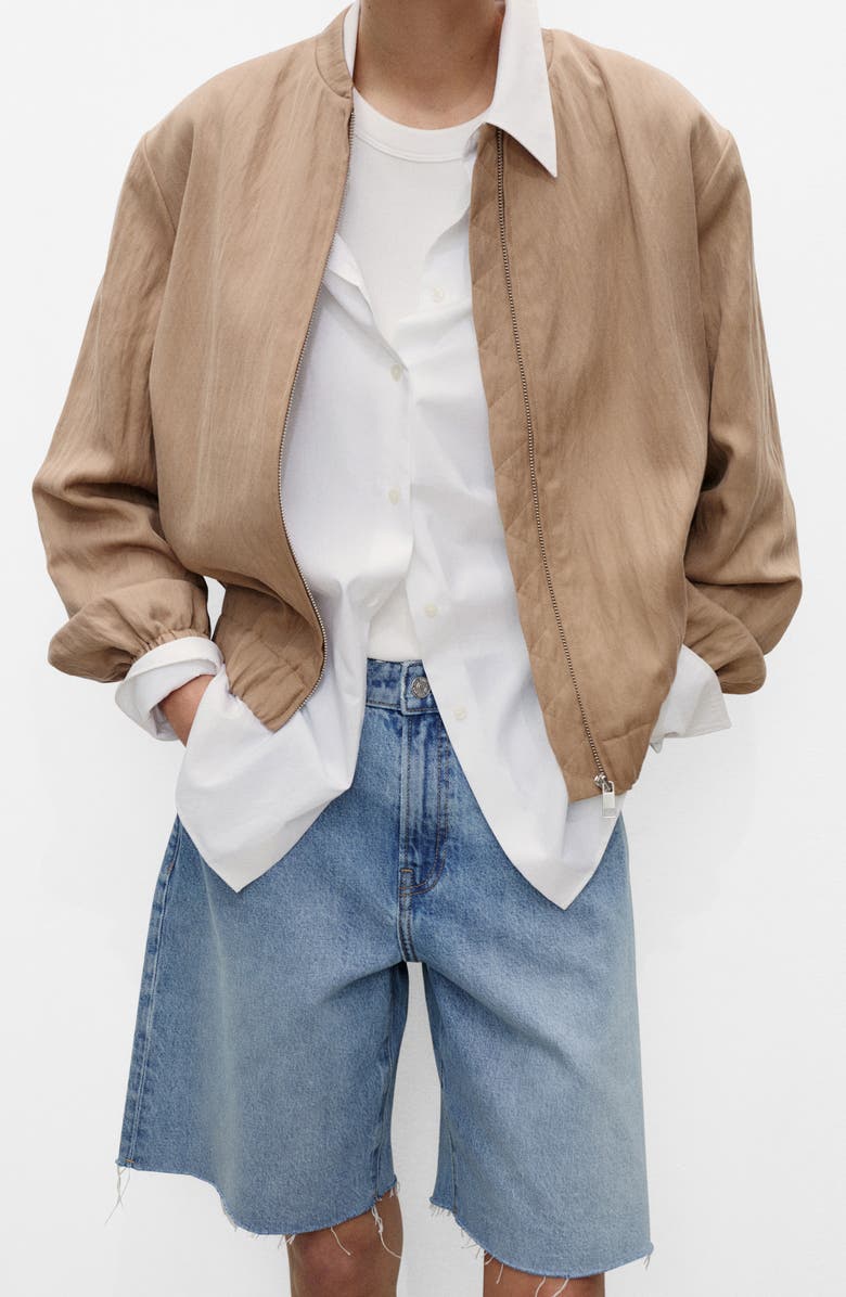 MANGO Fray Hem Denim Bermuda Shorts, Alternate, color, Medium Blue