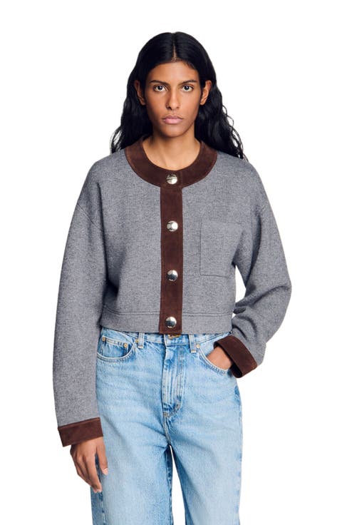 Cardigan with suede panels