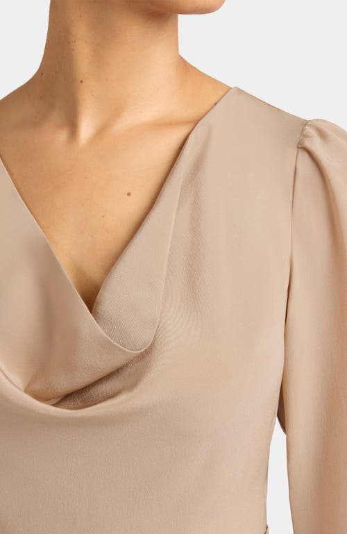 Santorelli Piper Long Sleeve Cowl Neck Silk Dress In Neutral