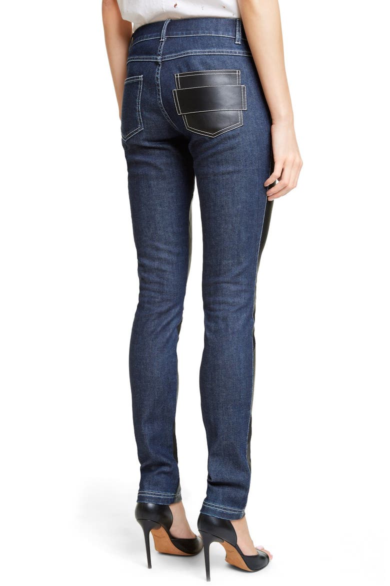 Bonded Leather Trim Jeans, Alternate, color, DARK BLUE