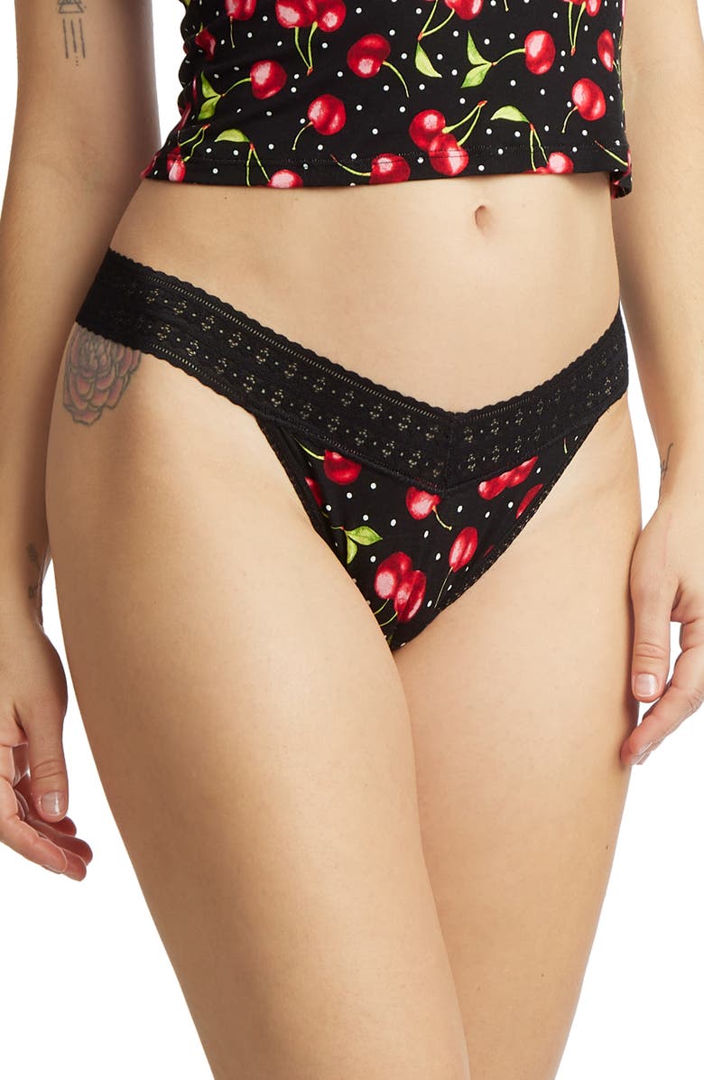 Hanky Panky Indigo Stripe DreamEase Original Rise Thong, Alternate, color, Cherry Bomb