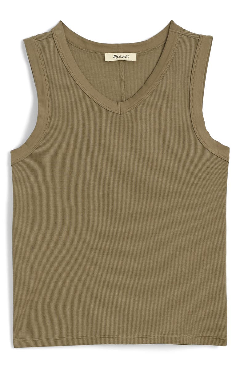 Madewell High V-Neck Regenerative Cotton Rib Tank, Alternate, color, Faded Fatigue