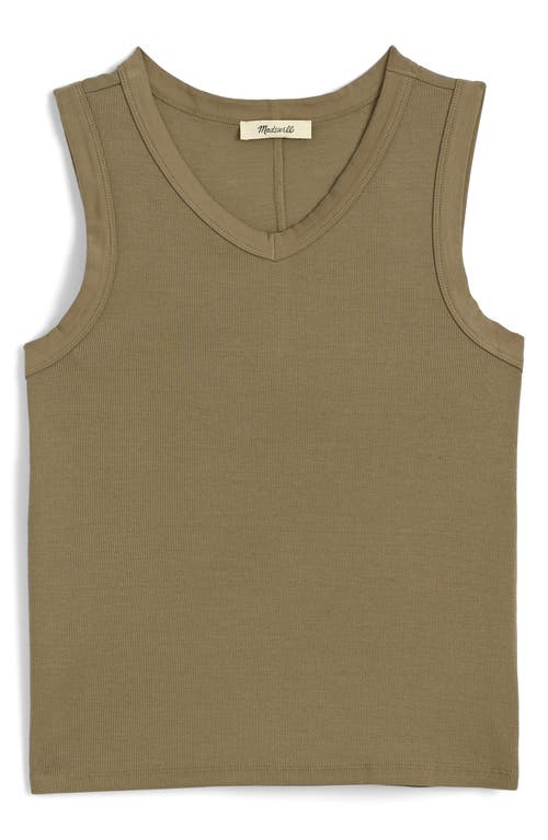 Shop Madewell High V-neck Regenerative Cotton Rib Tank In Faded Fatigue
