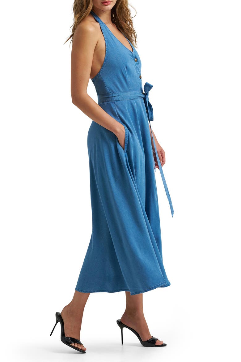 Belted Button Front Midi Dress, Alternate, color, CHAMBRAY
