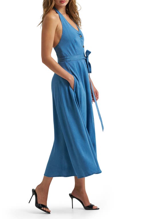 Lee Belted Button Front Midi Dress In Chambray