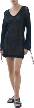 MANGO Open Knit Long Sleeve Minidress