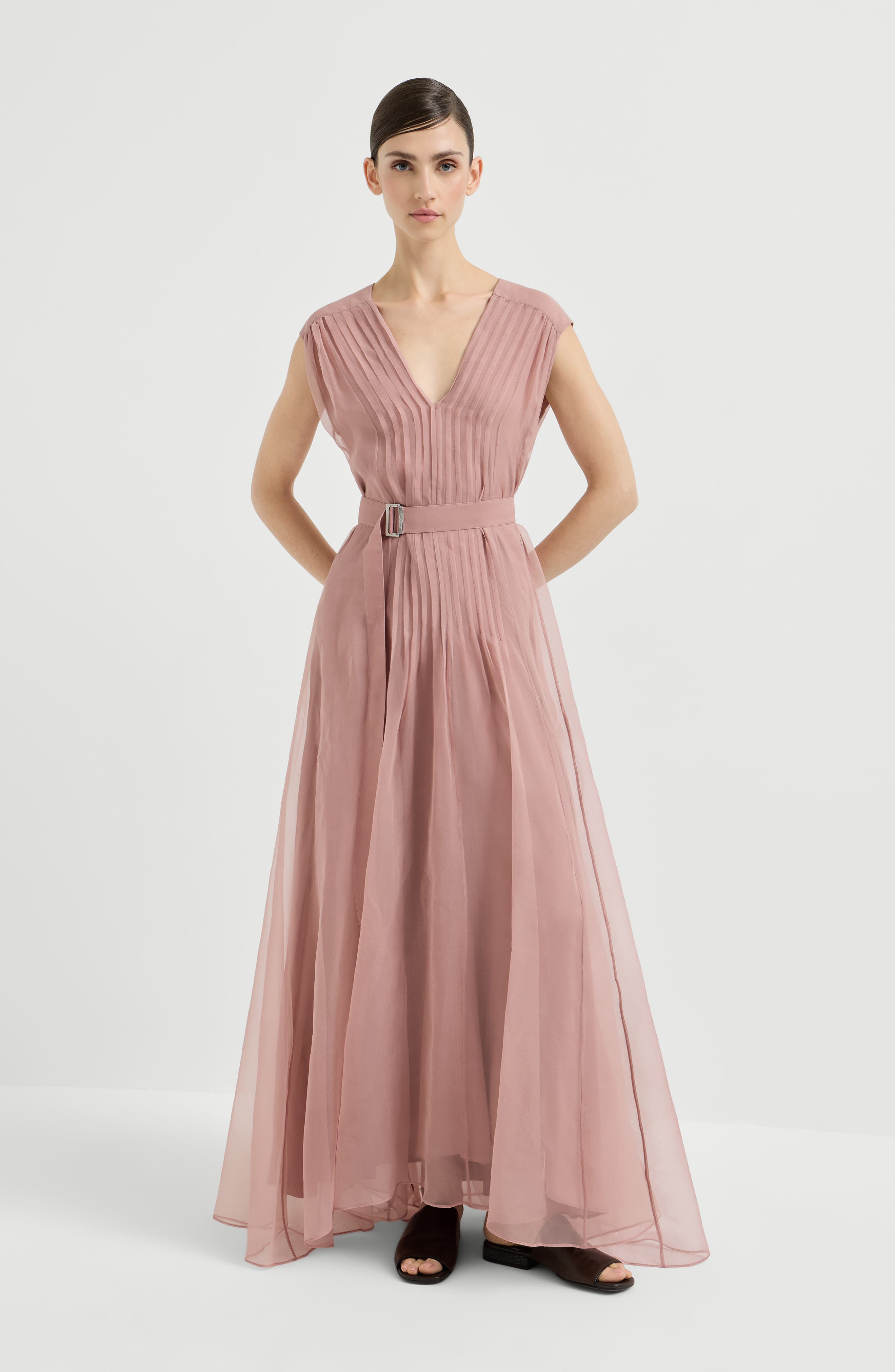 Crispy silk dress with monili - image 3