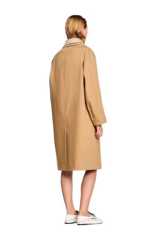 Sandro Diderot Embellished-collar Trench Coat In Camel