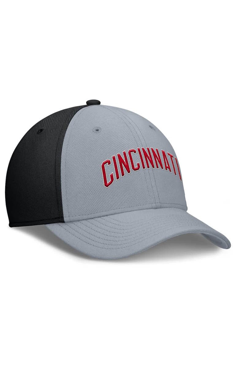 Nike Men's Nike Gray/Black Cincinnati Reds Rise Swoosh Performance Flex Hat, Alternate, color, 