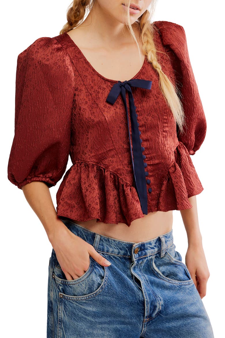 Pamela Embroidered Bow Crop Top, Main, color, SPICED RUM