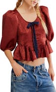 Free People Pamela Embroidered Bow Crop Top