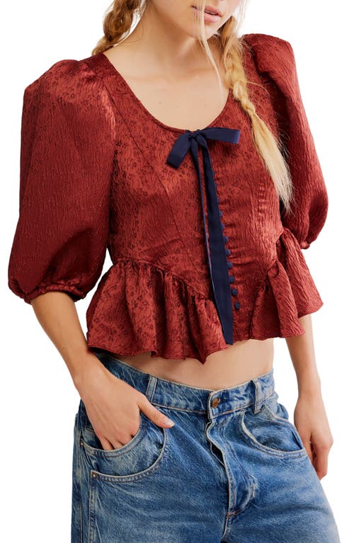 Free People Pamela Embroidered Bow Crop Top In Brown
