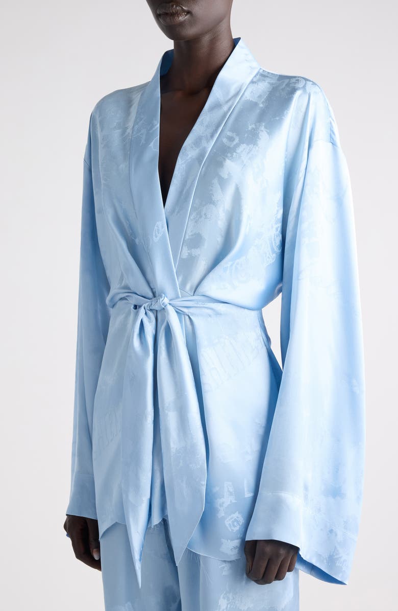 Balenciaga Washed Silk Long Sleeve Wrap Minidress, Alternate, color, 5840 Baby Blue