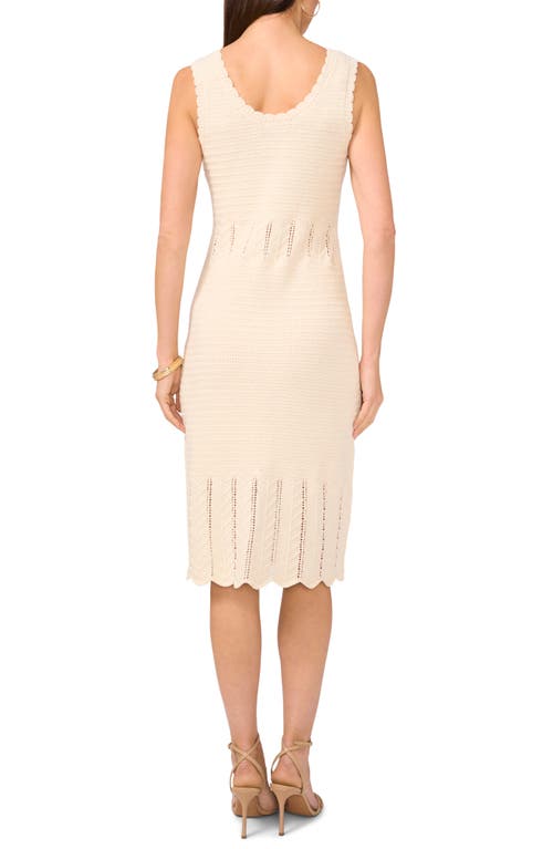 Vince Camuto Sleeveless Scallop Hem Pointelle Cotton Sweater Dress In Birch